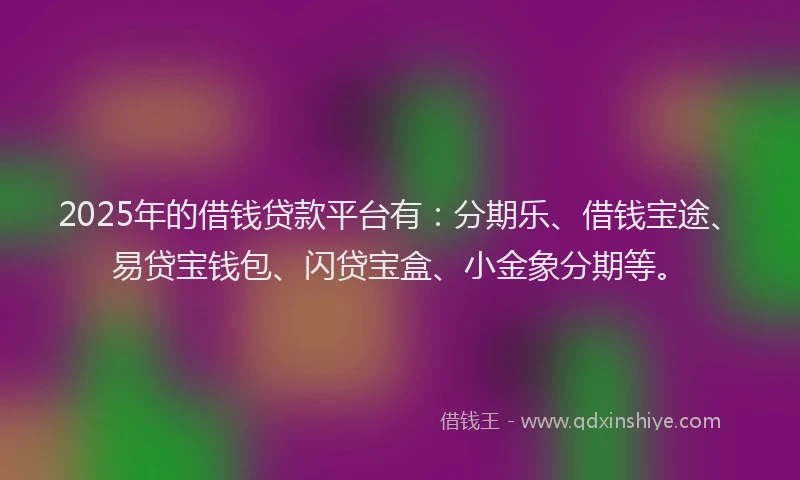 2025年的借钱贷款平台有：分期乐、借钱宝途、易贷宝钱包、闪贷宝盒、小金象分期等。