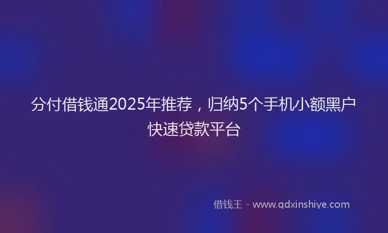 分付借钱通2025年推荐，归纳5个手机小额黑户快速贷款平台