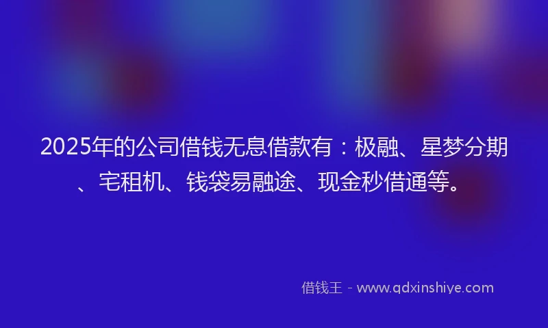 2025年的公司借钱无息借款有：极融、星梦分期、宅租机、钱袋易融途、现金秒借通等。