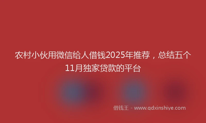 农村小伙用微信给人借钱2025年推荐，总结五个11月独家贷款的平台