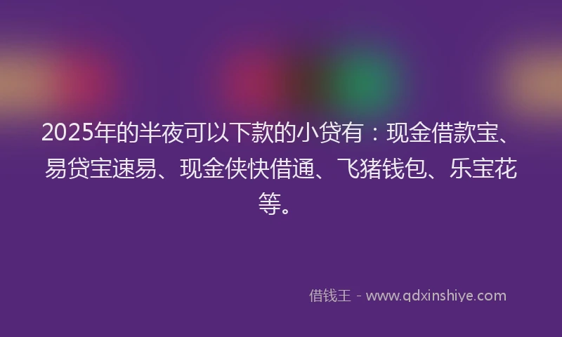 2025年的半夜可以下款的小贷有：现金借款宝、易贷宝速易、现金侠快借通、飞猪钱包、乐宝花等。