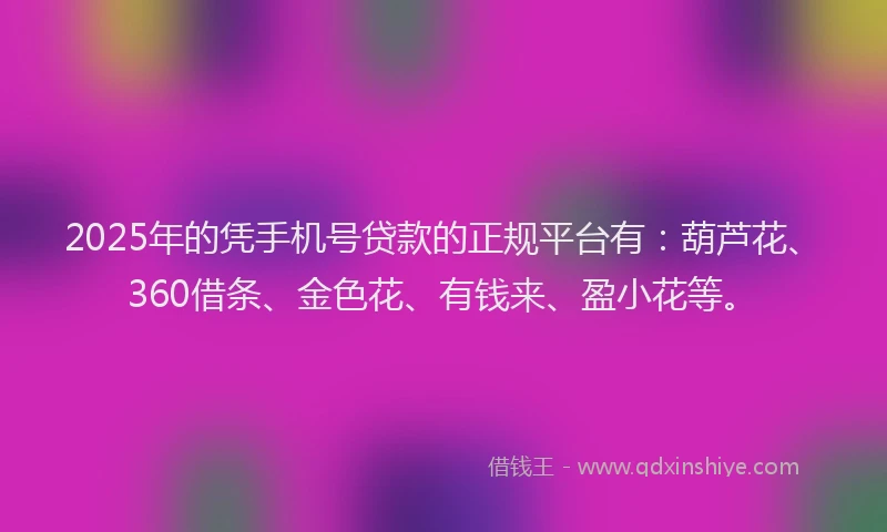 2025年的凭手机号贷款的正规平台有：葫芦花、360借条、金色花、有钱来、盈小花等。