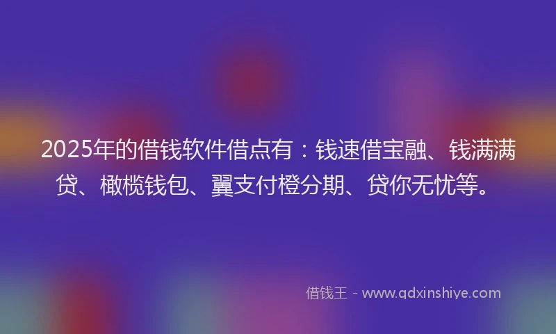 2025年的借钱软件借点有：钱速借宝融、钱满满贷、橄榄钱包、翼支付橙分期、贷你无忧等。