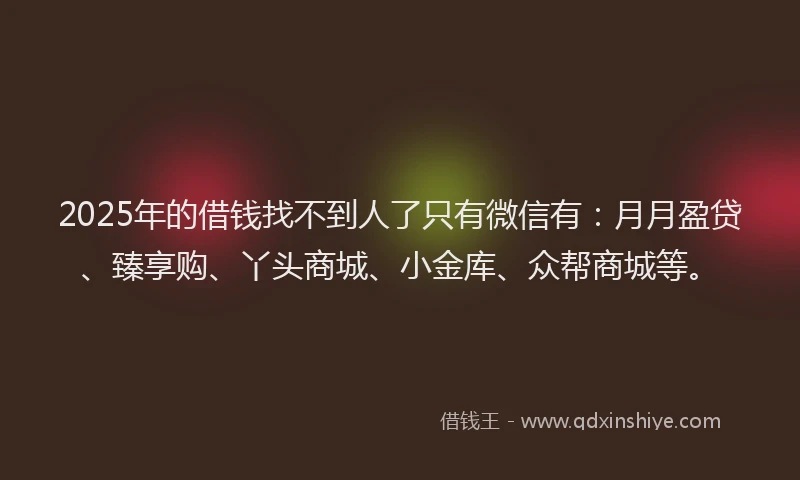 2025年的借钱找不到人了只有微信有：月月盈贷、臻享购、丫头商城、小金库、众帮商城等。