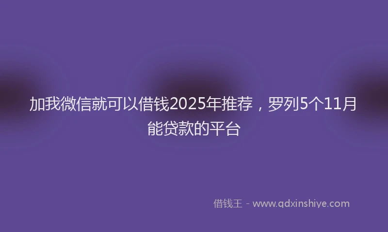 加我微信就可以借钱2025年推荐，罗列5个11月能贷款的平台