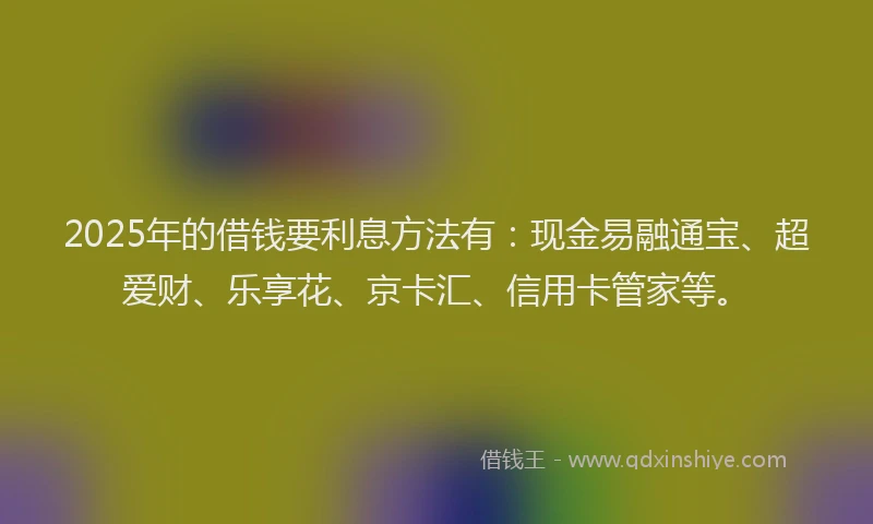 2025年的借钱要利息方法有：现金易融通宝、超爱财、乐享花、京卡汇、信用卡管家等。