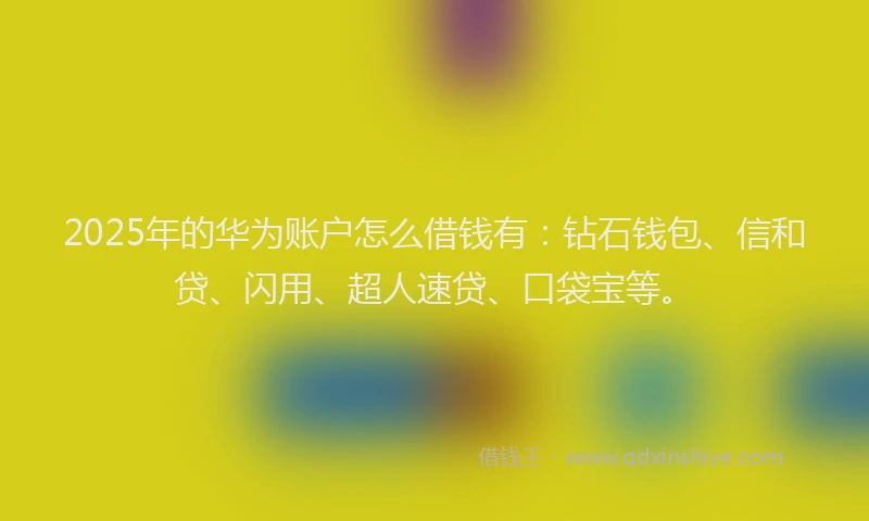 2025年的华为账户怎么借钱有：钻石钱包、信和贷、闪用、超人速贷、口袋宝等。