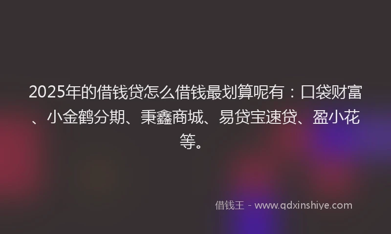 2025年的借钱贷怎么借钱最划算呢有：口袋财富、小金鹤分期、秉鑫商城、易贷宝速贷、盈小花等。