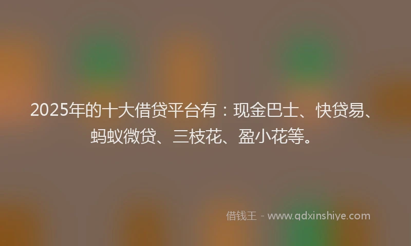 2025年的十大借贷平台有:现金巴士、快贷易、蚂蚁微贷、三枝花、盈小花等。