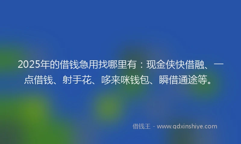 2025年的借钱急用找哪里有：现金侠快借融、一点借钱、射手花、哆来咪钱包、瞬借通途等。