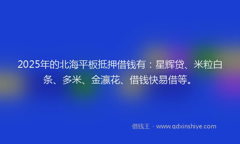 2025年的北海平板抵押借钱有：星辉贷、米粒白条、多米、金瀛花、借钱快易借等。