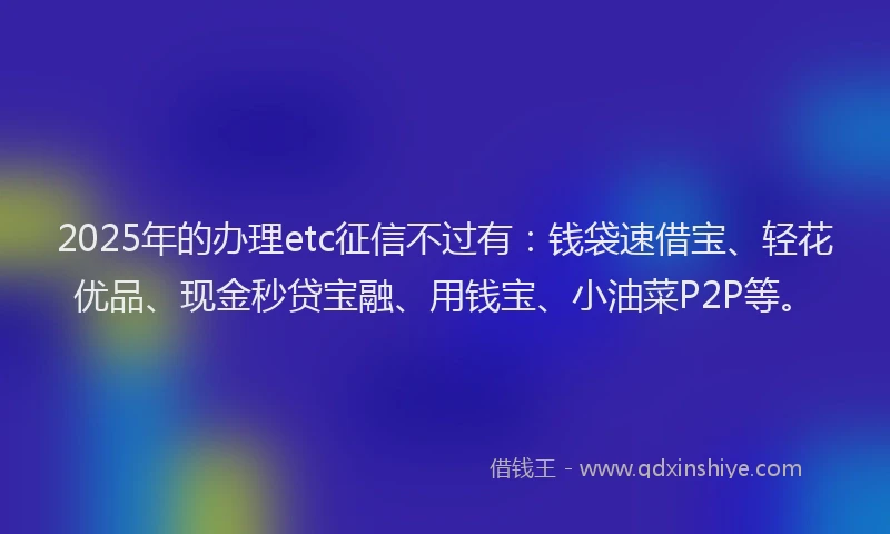2025年的办理etc征信不过有：钱袋速借宝、轻花优品、现金秒贷宝融、用钱宝、小油菜P2P等。