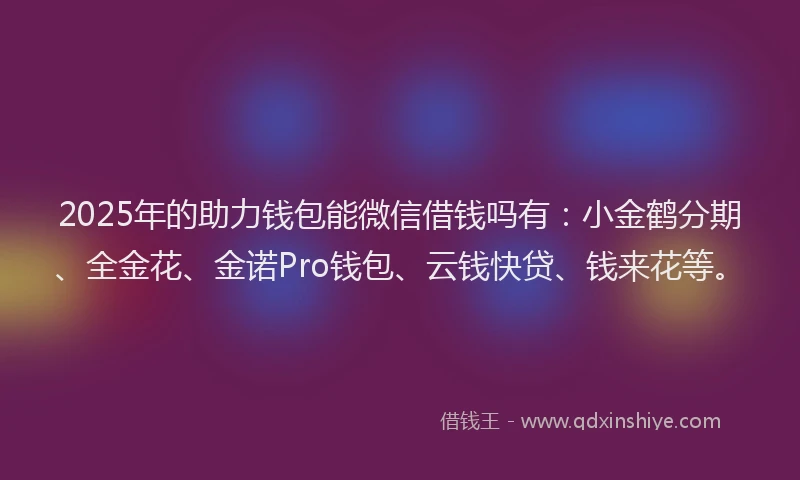 2025年的助力钱包能微信借钱吗有：小金鹤分期、全金花、金诺Pro钱包、云钱快贷、钱来花等。