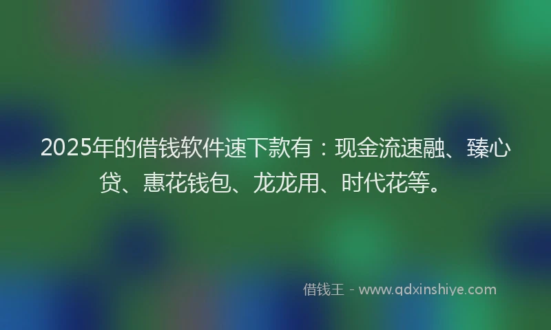 2025年的借钱软件速下款有：现金流速融、臻心贷、惠花钱包、龙龙用、时代花等。