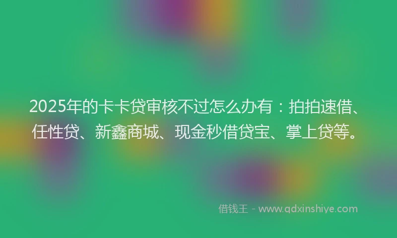 2025年的卡卡贷审核不过怎么办有：拍拍速借、任性贷、新鑫商城、现金秒借贷宝、掌上贷等。