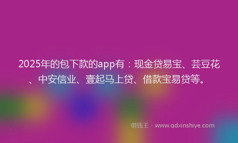2025年的包下款的app有：现金贷易宝、芸豆花、中安信业、壹起马上贷、借款宝易贷等。