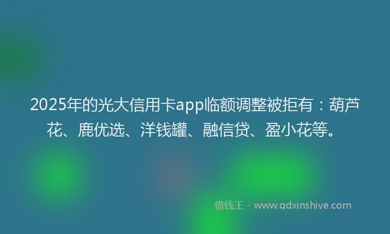 2025年的光大信用卡app临额调整被拒有：葫芦花、鹿优选、洋钱罐、融信贷、盈小花等。