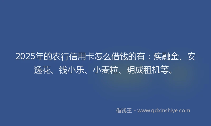 2025年的农行信用卡怎么借钱的有：疾融金、安逸花、钱小乐、小麦粒、玥成租机等。