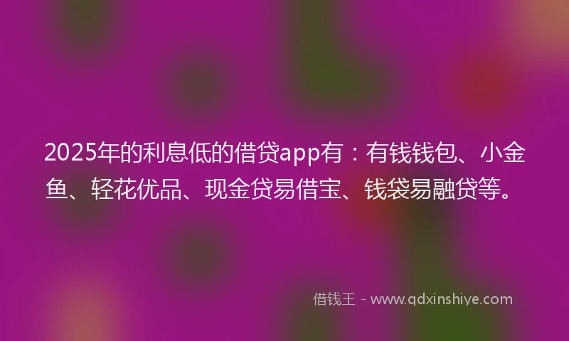 2025年的利息低的借贷app有：有钱钱包、小金鱼、轻花优品、现金贷易借宝、钱袋易融贷等。