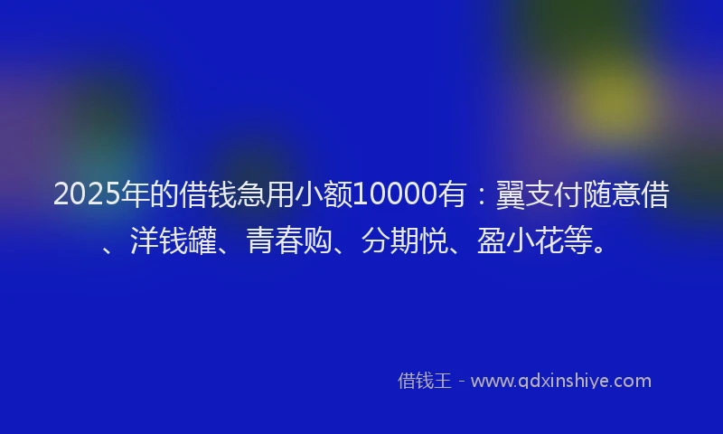 2025年的借钱急用小额10000有：翼支付随意借、洋钱罐、青春购、分期悦、盈小花等。