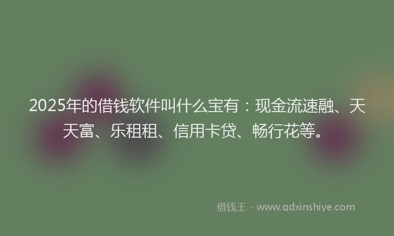 2025年的借钱软件叫什么宝有：现金流速融、天天富、乐租租、信用卡贷、畅行花等。