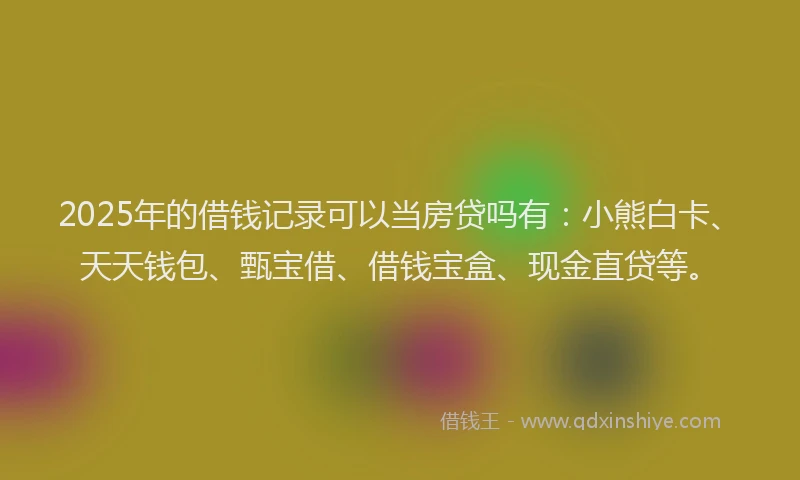 2025年的借钱记录可以当房贷吗有：小熊白卡、天天钱包、甄宝借、借钱宝盒、现金直贷等。