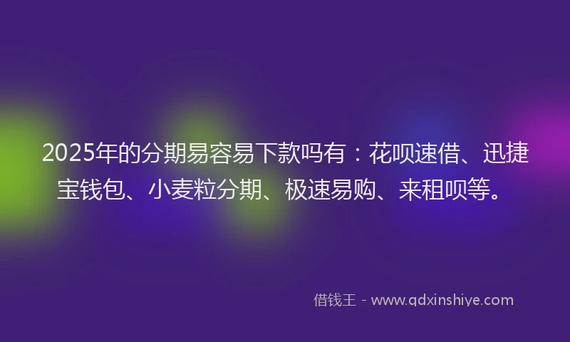 2025年的分期易容易下款吗有：花呗速借、迅捷宝钱包、小麦粒分期、极速易购、来租呗等。
