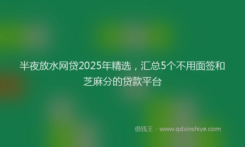 半夜放水网贷2025年精选，汇总5个不用面签和芝麻分的贷款平台