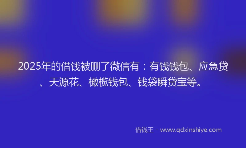 2025年的借钱被删了微信有：有钱钱包、应急贷、天源花、橄榄钱包、钱袋瞬贷宝等。