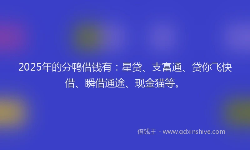 2025年的分鸭借钱有：星贷、支富通、贷你飞快借、瞬借通途、现金猫等。
