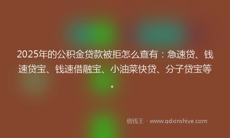 2025年的公积金贷款被拒怎么查有：急速贷、钱速贷宝、钱速借融宝、小油菜快贷、分子贷宝等。
