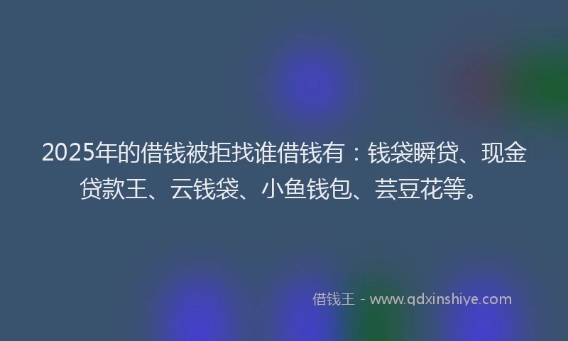 2025年的借钱被拒找谁借钱有：钱袋瞬贷、现金贷款王、云钱袋、小鱼钱包、芸豆花等。