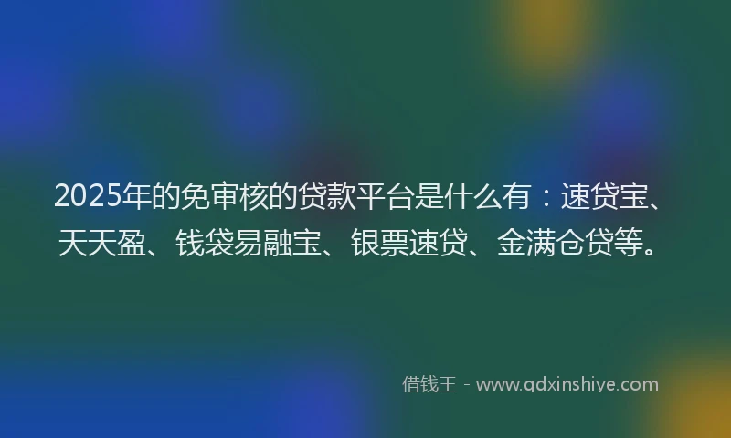 2025年的免审核的贷款平台是什么有：速贷宝、天天盈、钱袋易融宝、银票速贷、金满仓贷等。