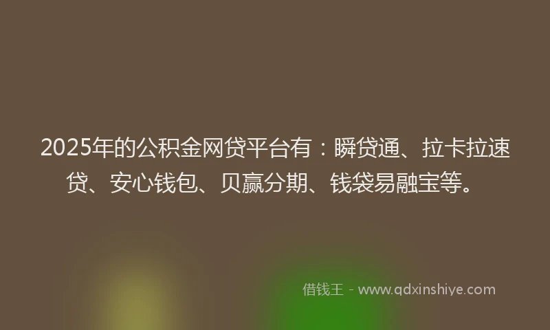2025年的公积金网贷平台有：瞬贷通、拉卡拉速贷、安心钱包、贝赢分期、钱袋易融宝等。