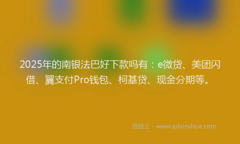 2025年的南银法巴好下款吗有：e微贷、美团闪借、翼支付Pro钱包、柯基贷、现金分期等。