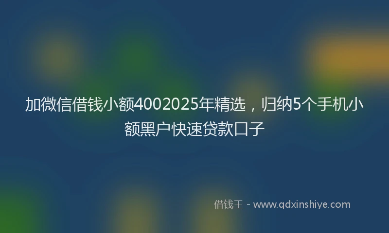加微信借钱小额4002025年精选，归纳5个手机小额黑户快速贷款口子