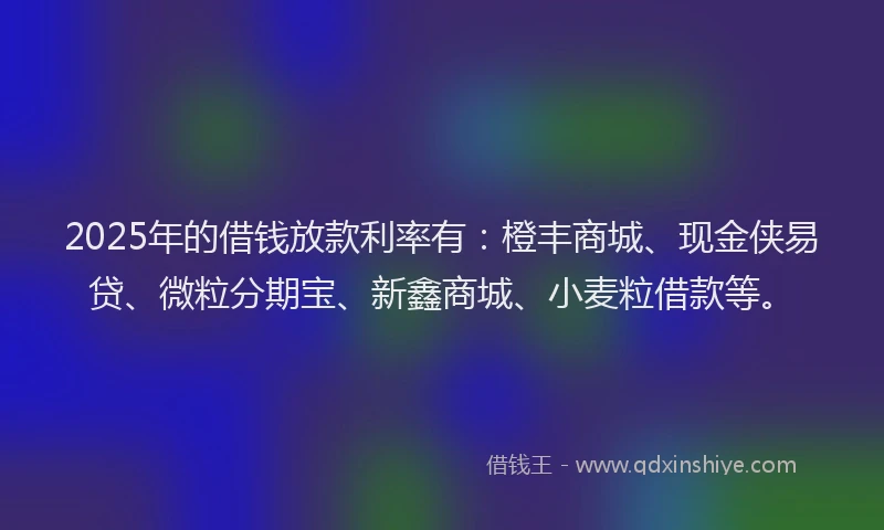 2025年的借钱放款利率有：橙丰商城、现金侠易贷、微粒分期宝、新鑫商城、小麦粒借款等。