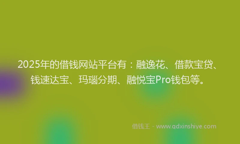 2025年的借钱网站平台有：融逸花、借款宝贷、钱速达宝、玛瑙分期、融悦宝Pro钱包等。