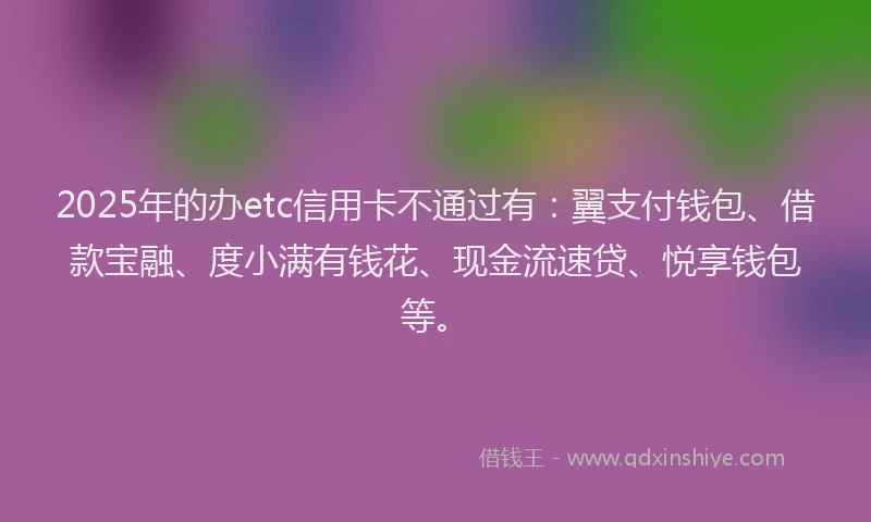 2025年的办etc信用卡不通过有：翼支付钱包、借款宝融、度小满有钱花、现金流速贷、悦享钱包等。