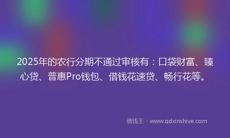 2025年的农行分期不通过审核有：口袋财富、臻心贷、普惠Pro钱包、借钱花速贷、畅行花等。