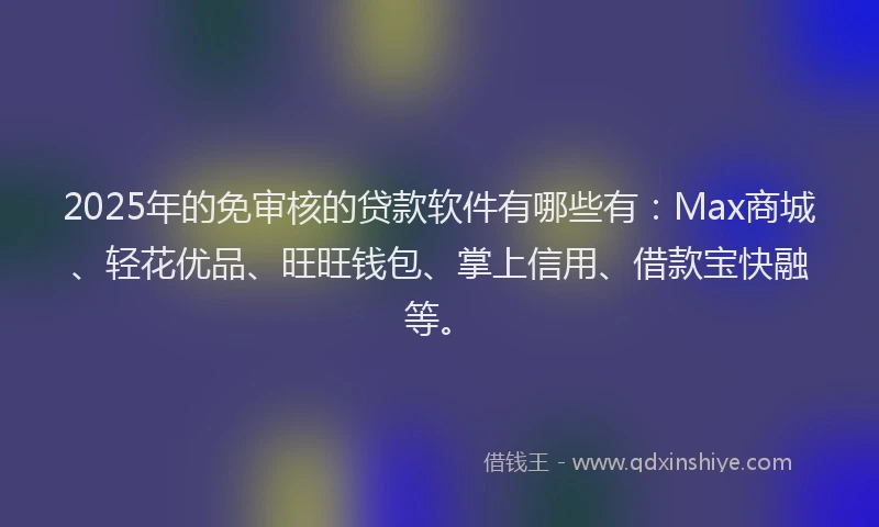 2025年的免审核的贷款软件有哪些有：Max商城、轻花优品、旺旺钱包、掌上信用、借款宝快融等。