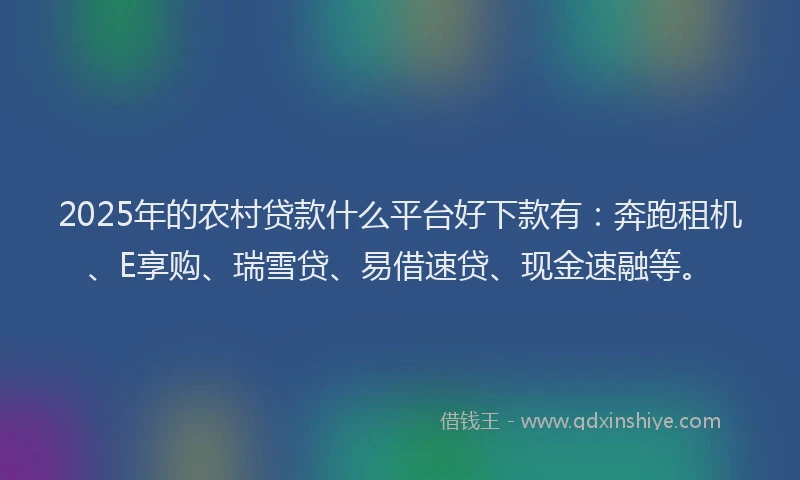 2025年的农村贷款什么平台好下款有：奔跑租机、E享购、瑞雪贷、易借速贷、现金速融等。