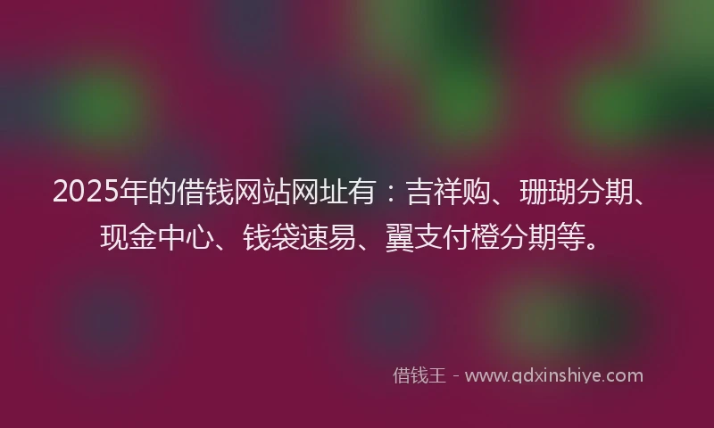2025年的借钱网站网址有：吉祥购、珊瑚分期、现金中心、钱袋速易、翼支付橙分期等。