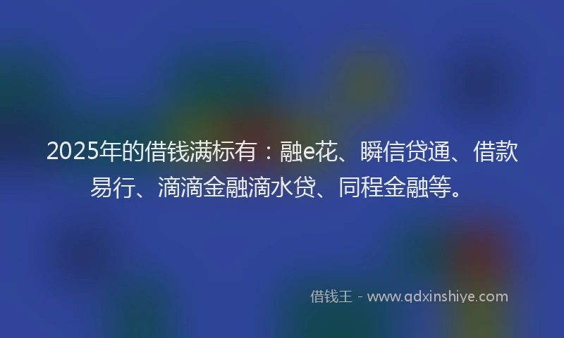 2025年的借钱满标有：融e花、瞬信贷通、借款易行、滴滴金融滴水贷、同程金融等。