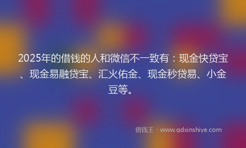 2025年的借钱的人和微信不一致有：现金快贷宝、现金易融贷宝、汇火佑金、现金秒贷易、小金豆等。