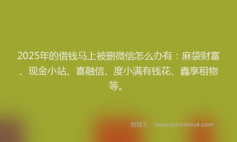 2025年的借钱马上被删微信怎么办有：麻袋财富、现金小站、喜融信、度小满有钱花、鑫享租物等。
