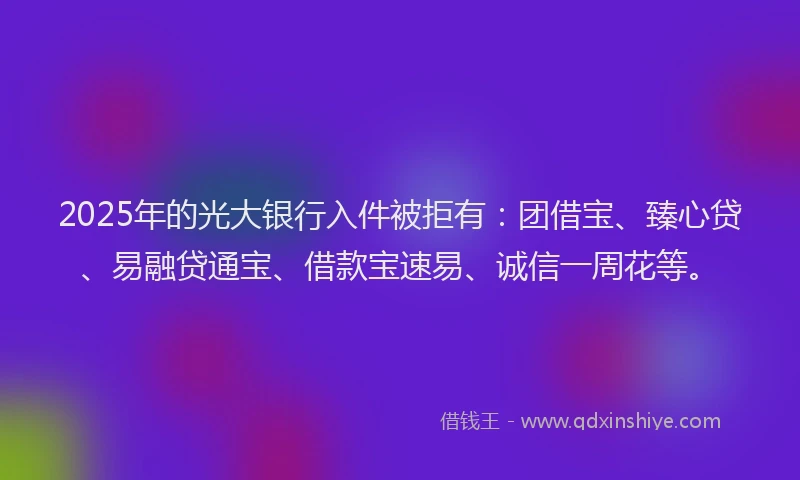 2025年的光大银行入件被拒有：团借宝、臻心贷、易融贷通宝、借款宝速易、诚信一周花等。