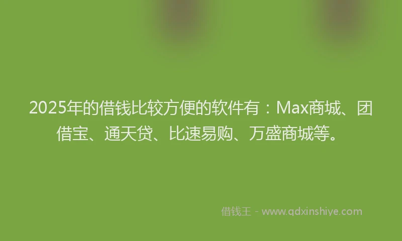 2025年的借钱比较方便的软件有：Max商城、团借宝、通天贷、比速易购、万盛商城等。
