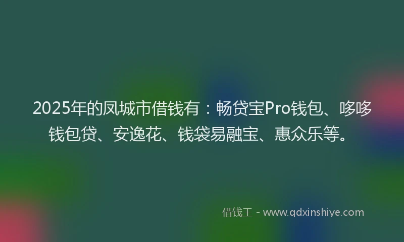 2025年的凤城市借钱有：畅贷宝Pro钱包、哆哆钱包贷、安逸花、钱袋易融宝、惠众乐等。