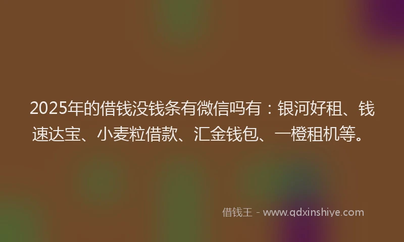 2025年的借钱没钱条有微信吗有：银河好租、钱速达宝、小麦粒借款、汇金钱包、一橙租机等。